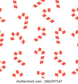 Candy Christmas seamless pattern. Sweet food symbol. Vector illustration isolated on white.