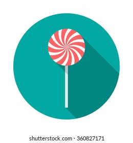 Icono de círculo de caramelo con sombra larga. Diseño plano. Silueta simple y dulce. Icono moderno, minimalista, redondo en colores elegantes. Elemento vectorial de diseño de aplicaciones móviles y páginas de sitios Web.