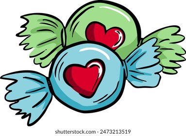 Candy clip art with a heart. Vector illustration