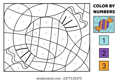 Candy. Color by number. Halloween. Coloring page. Game for kids. Cartoon, vector. Isolated vector illustration eps 10