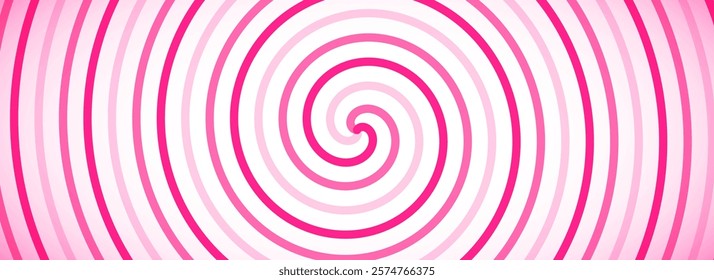 Candy color spiral background. Creamy pink rotating swirl pattern wallpaper. Spinning vortex for banner, poster, flyer, booklet. Sweet cartoon comic hypnotic concept. Vector ice cream backdrop