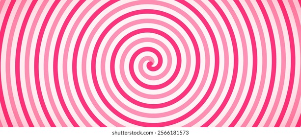 Candy color spiral background. Pink rotating swirl pattern wallpaper. Colorful spinning line vortex for template, banner, poster, flyer. Sweet cartoon twist or whirlpool. Vector ice cream backdrop