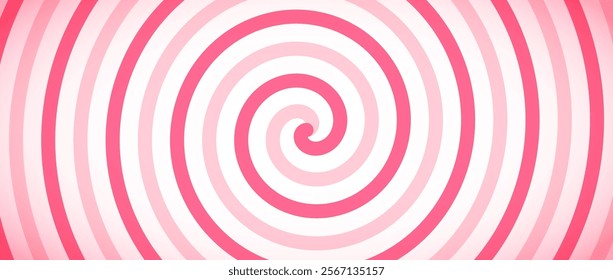 Candy color spiral background. Pink rotating swirl pattern wallpaper. Cute spinning line vortex for template, banner, poster, flyer. Sweet cartoon twist or whirlpool. Vector ice cream backdrop