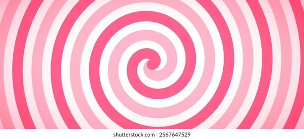 Candy color spiral background. Pink rotating swirl pattern wallpaper. Cute spinning line vortex for banner, poster, flyer, booklet. Sweet cartoon twist or whirlpool. Vector ice cream backdrop