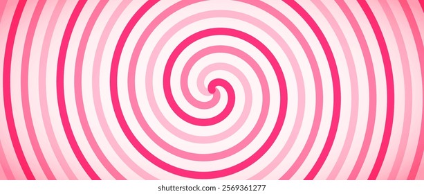 Candy color spiral background. Pink rotating swirl pattern wallpaper. Cute spinning line vortex for banner, poster, flyer, booklet. Sweet cartoon whipped cream concept. Vector ice creamy backdrop