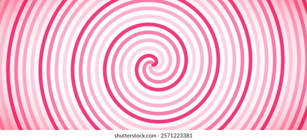 Candy color spiral background. Pink rotating swirl pattern wallpaper. Cute spinning vortex for banner, poster, flyer, booklet. Sweet cartoon hypnotic concept. Vector ice cream backdrop