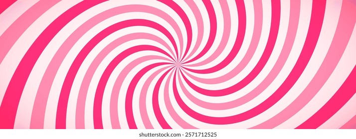 Candy color spiral background. Pink rotating swirl pattern wallpaper. Spinning line vortex for banner, poster, flyer, booklet. Sweet cartoon sunburst concept. Vector ice cream backdrop