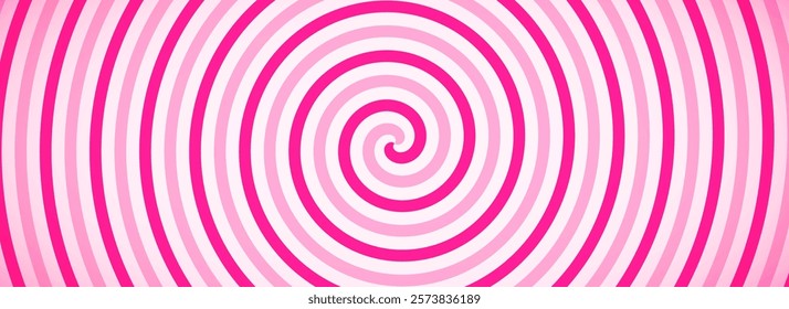 Candy color spiral background. Pink rotating swirl pattern wallpaper. Nice spinning vortex for banner, poster, flyer, booklet. Sweet cartoon hypnotic concept. Vector strawberry ice cream backdrop