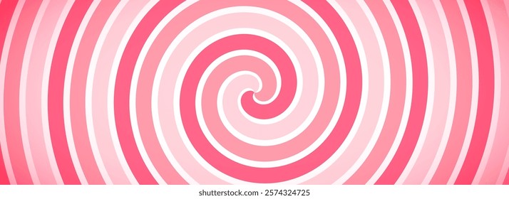 Candy color spiral background. Pink rotating swirl pattern wallpaper. Spinning vortex for banner, poster, flyer, booklet. Sweet cartoon comic hypnotic concept. Vector strawberry ice cream backdrop