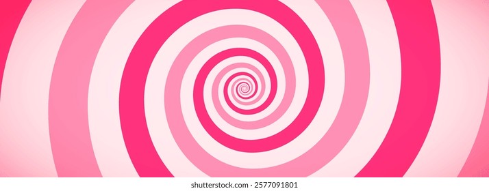 Candy color spiral pattern background. Creamy pink rotating swirl wallpaper. Sweet cartoon comic hypnotic concept. Vector ice cream backdrop. Spinning vortex for banner, poster, flyer, booklet. 