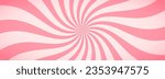 Candy color sunburst background. Abstract pink cream sunbeams design wallpaper. Colorful spinning lines for template, banner, poster, flyer. Sweet rotating cartoon swirl or whirlpool. Vector backdrop