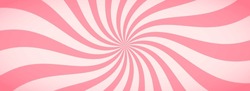 Candy Color Sunburst Background. Abstract Pink Cream Sunbeams Design Wallpaper. Colorful Spinning Lines For Template, Banner, Poster, Flyer. Sweet Rotating Cartoon Swirl Or Whirlpool. Vector Backdrop