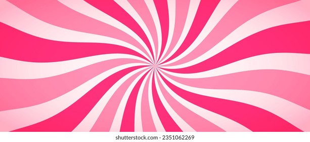 Candy color sunburst background. Abstract pink sunbeams design wallpaper. Colorful spinning lines for template, banner, poster, flyer. Sweet cartoon swirl or whirlpool. Vector backdrop 