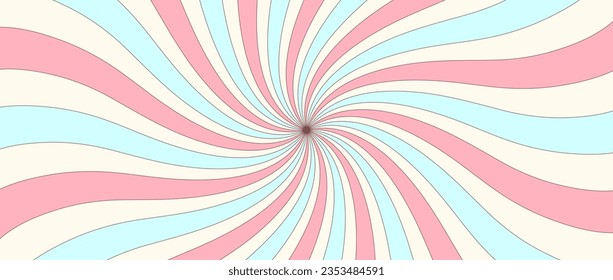 Candy color sunburst background. Abstract pastel pink yellow blue sunbeams design wallpaper. Colorful spinning lines for template, banner, poster. Sweet cartoon swirl. Vector backdrop 