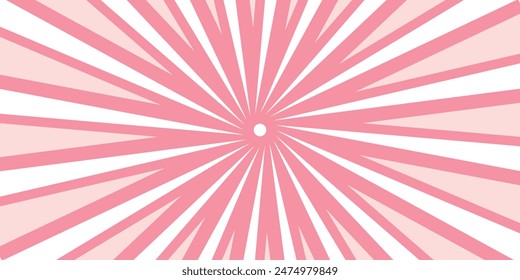 Candy color sunburst background. Abstract pink cream sunbeams design wallpaper. Colorful spinning lines for template, banner, poster, flyer. Sweet rotating cartoon swirl or whirlpool.