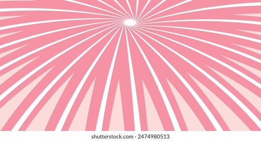 Süßigkeiten Farbe Sonnenbrand Hintergrund. Abstrakte rosa Creme Sonnenbäume Design Bildschirmhintergrund. Bunte Spinnlinien für Vorlage, Banner, Poster, Flyer. Süße rotierende Cartoon-Wirbel oder Whirlpool.