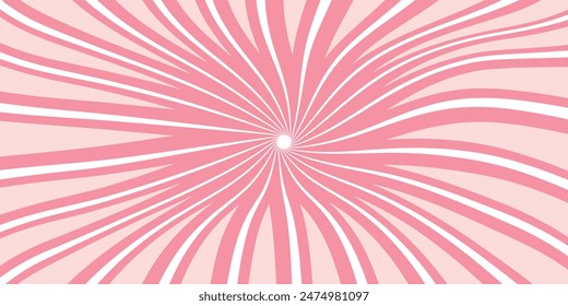 Candy color sunburst background. Abstract pink cream sunbeams design wallpaper. Colorful spinning lines for template, banner, poster, flyer. Sweet rotating cartoon swirl or whirlpool.