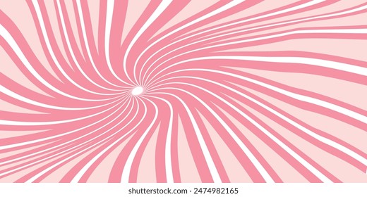 Candy color sunburst background. Abstract pink cream sunbeams design wallpaper. Colorful spinning lines for template, banner, poster, flyer. Sweet rotating cartoon swirl or whirlpool.