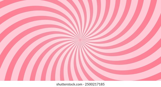 Candy color sunburst background. Abstract pink cream sunbeams design wallpaper. Sweet rotating cartoon swirl or whirlpool. Colorful spinning lines for template, banner, poster, flyer. Eps10