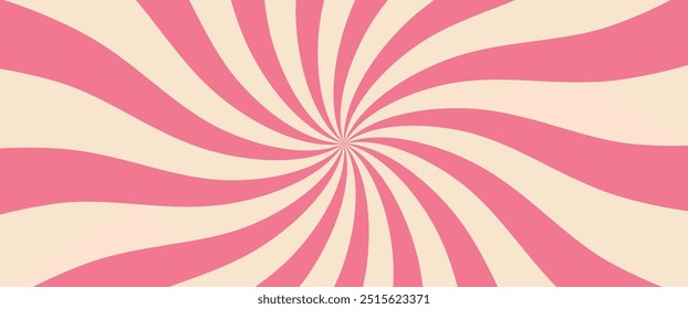 Fondo del sunburst del color del caramelo. Abstractas diseño de rayos de sol crema rosa. Coloridas líneas de hilado para Plantilla, Anuncio, póster, volante. Dulce giratorio de dibujos animados remolino o remolino. Vector de fondo de Vector.