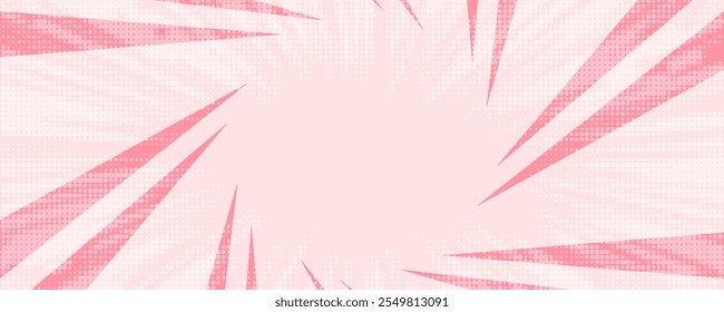 Candy color sunburst background. Abstract pink cream sunbeams design wallpaper. Colorful spinning lines for template, banner, poster, flyer. 