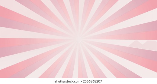 Candy color sunburst background. Abstract pink cream sunbeams design wallpaper. Colorful spinning lines for template, banner, poster, flyer. Sweet rotating cartoon swirl or whirlpool. Vector backdrop