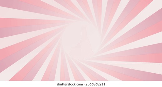 Candy color sunburst background. Abstract pink cream sunbeams design wallpaper. Colorful spinning lines for template, banner, poster, flyer. Sweet rotating cartoon swirl or whirlpool. Vector backdrop