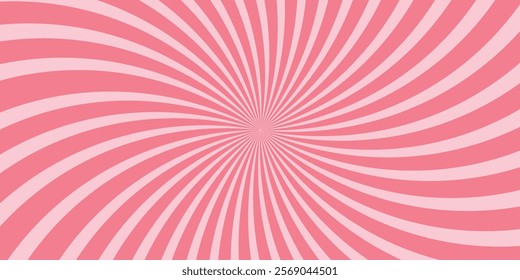 Candy color sunburst background. Abstract pink cream sunbeams design wallpaper. Sweet rotating cartoon swirl or whirlpool.