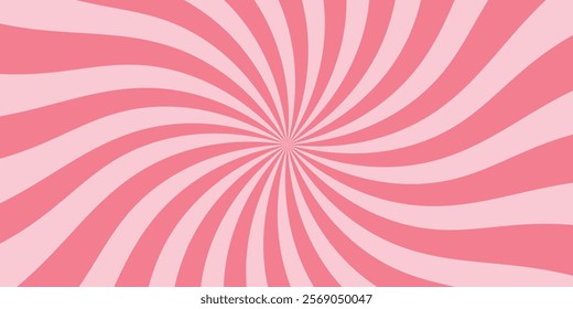 Candy color sunburst background. Abstract pink cream sunbeams design wallpaper. Colorful spinning lines for template, banner, poster, flyer.