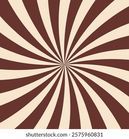 Candy color sunburst background. Abstract chocolate cream sunbeams design. Colorful spinning lines for template, banner, poster, flyer. Sweet rotating cartoon swirl or whirlpool. Vector backdrop.