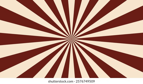 Candy color sunburst background. Abstract chocolate cream sunbeams design. Colorful spinning lines for template, banner, poster, flyer. Sweet rotating cartoon swirl or whirlpool. Vector backdrop.