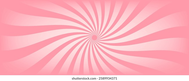 Candy color sunburst background. Abstract pink cream sunbeams design wallpaper. Colorful spinning lines for template, banner, poster, flyer.