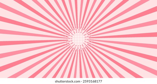 Candy color sunburst background. Abstract pink cream sunbeams design wallpaper. Colorful spinning lines for template, banner