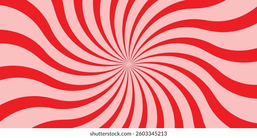 Candy color sunburst background. Abstract pink cream sunbeams design wallpaper. Colorful spinning lines for template, banner, poster, flyer. Sweet rotating cartoon swirl or whirlpool. Vector backdrop