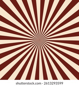 Candy color sunburst background. Abstract chocolate cream sunbeams design. Chocolate lines for template, banner, poster, flyer. Sweet rotating cartoon swirl or whirlpool. Vector backdrop.