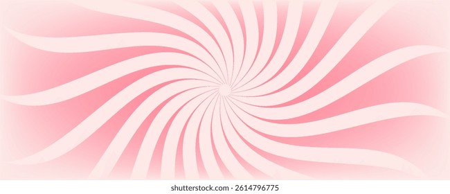 Candy color sunburst background. Abstract pink cream sunbeams design wallpaper. Colorful spinning lines for template, banner, poster, flyer. Sweet rotating cartoon swirl or whirlpool. Vector backdrop
