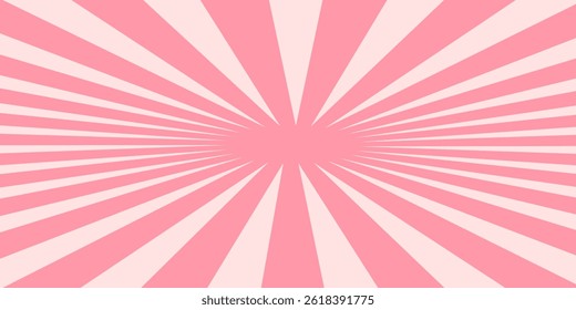Candy color sunburst background. Abstract pink cream sunbeams design wallpaper. Colorful spinning lines for template, banner, poster, flyer. Sweet rotating cartoon swirl or whirlpool. Vector backdrop