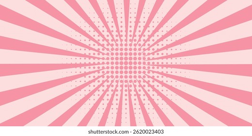 Candy color sunburst background. Abstract pink cream sunbeams design wallpaper. Colorful spinning lines for template, banner, poster, flyer. Sweet rotating cartoon swirl or whirlpool. Vector backdrop
