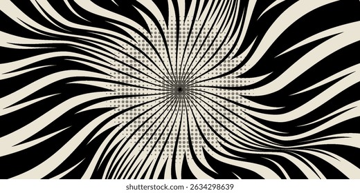 Candy color sunburst background. Abstract pink cream sunbeams design wallpaper. Colorful spinning lines for template, banner, poster, flyer. Sweet rotating cartoon swirl or whirlpool. Vector backdrop