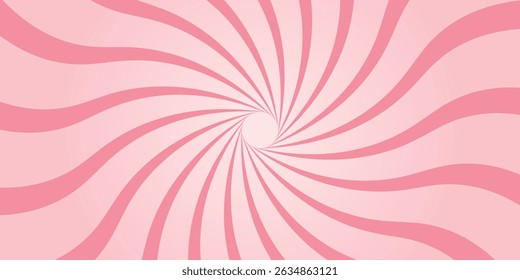 Candy color sunburst background. Abstract pink cream sunbeams design wallpaper. Colorful spinning lines for template, banner, poster, flyer. Sweet rotating cartoon swirl or whirlpool. Vector backdrop