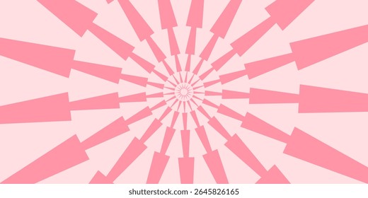 Candy color sunburst background. Abstract pink cream sunbeams design wallpaper. Colorful spinning lines for template, banner, poster, flyer. Sweet rotating cartoon swirl or whirlpool. Vector backdrop