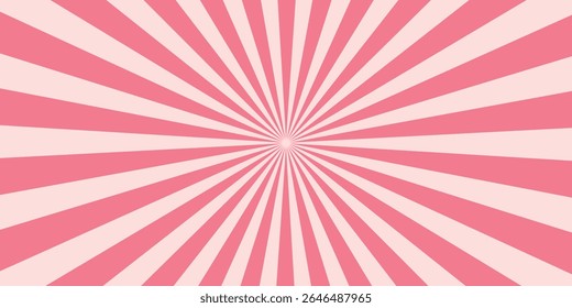 Candy color sunburst background. Abstract pink cream sunbeams design wallpaper. Colorful spinning lines for template, banner, poster, flyer. Sweet rotating cartoon swirl or whirlpool. Vector backdrop