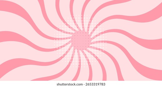 Candy color sunburst background. Abstract pink cream sunbeams design wallpaper. Colorful spinning lines for template, banner, poster, flyer. Sweet rotating cartoon swirl or whirlpool