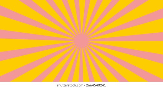 Candy color sunburst background. Abstract pink cream sunbeams design wallpaper. Colorful spinning lines for template, banner, poster, flyer. Sweet rotating cartoon swirl or whirlpool. Vector backdrop