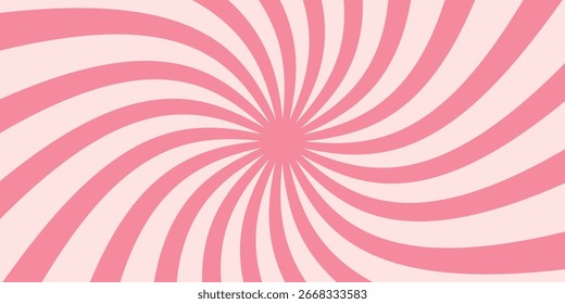 Candy color sunburst background. Abstract pink cream sunbeams design wallpaper. Colorful spinning lines for template, banner, poster, flyer. Sweet rotating cartoon swirl or whirlpool. Vector backdrop