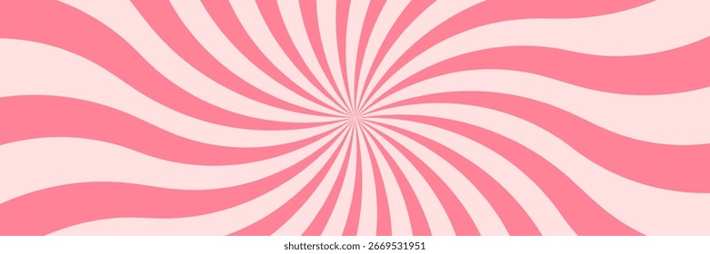 Fundo de explosão solar de cor doce. Papel de parede de design de raios de sol de creme rosa abstrato. Linhas giratórias coloridas para modelo, banner, cartaz, folheto. Roda de desenho animado doce ou redemoinho. Tela de fundo do vetor
