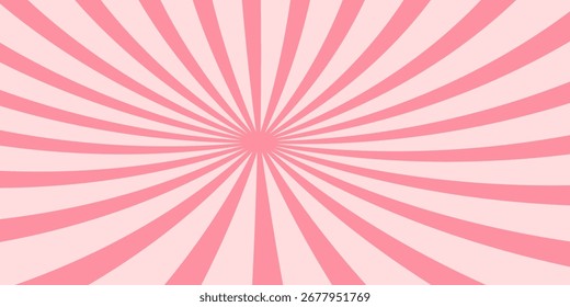Fundo de explosão solar de cor doce. Papel de parede de design de raios de sol de creme rosa abstrato. Linhas giratórias coloridas para modelo, banner, cartaz, folheto. Roda de desenho animado doce ou redemoinho. Tela de fundo do vetor
