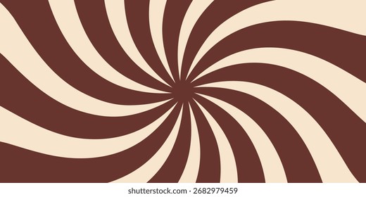 Candy color sunburst background. Abstract chocolate cream sunbeams design. Colorful spinning lines for template, banner, poster, flyer. Sweet rotating cartoon swirl or whirlpool. Vector backdrop.