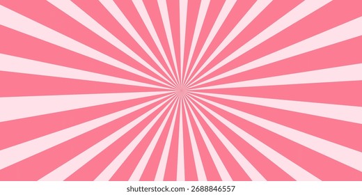 Candy color sunburst background. Abstract pink cream sunbeams design wallpaper. Sweet rotating cartoon swirl or whirlpool. Colorful spinning lines for template, banner, poster, flyer. Eps10