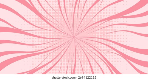 Candy color sunburst background. Abstract pink cream sunbeams design wallpaper. Colorful spinning lines for template, banner, poster, flyer. Sweet rotating cartoon swirl or whirlpool. Vector backdrop